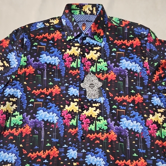 NWT Visconti Black Men's Small Short Sleeve Button-up Printed Shirt: Smoke Print - Picture 1 of 13